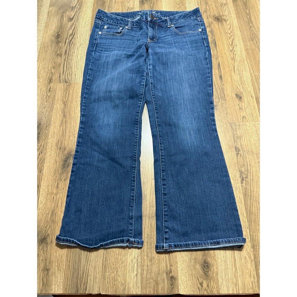American Eagle Jeans Women Size 14 Short Blue Denim Favorite Boyfriend Stretch